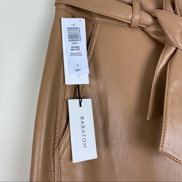 NWT Aritzia Babaton belted vegan leather pants in latte - Picture 3 of 6
